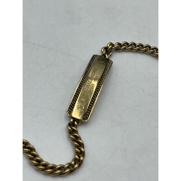 MICHAEL KORS MK Logo Plaque Yellow Gold Tone Stainless Steel Adjustable Bracelet - Picture 6 of 13